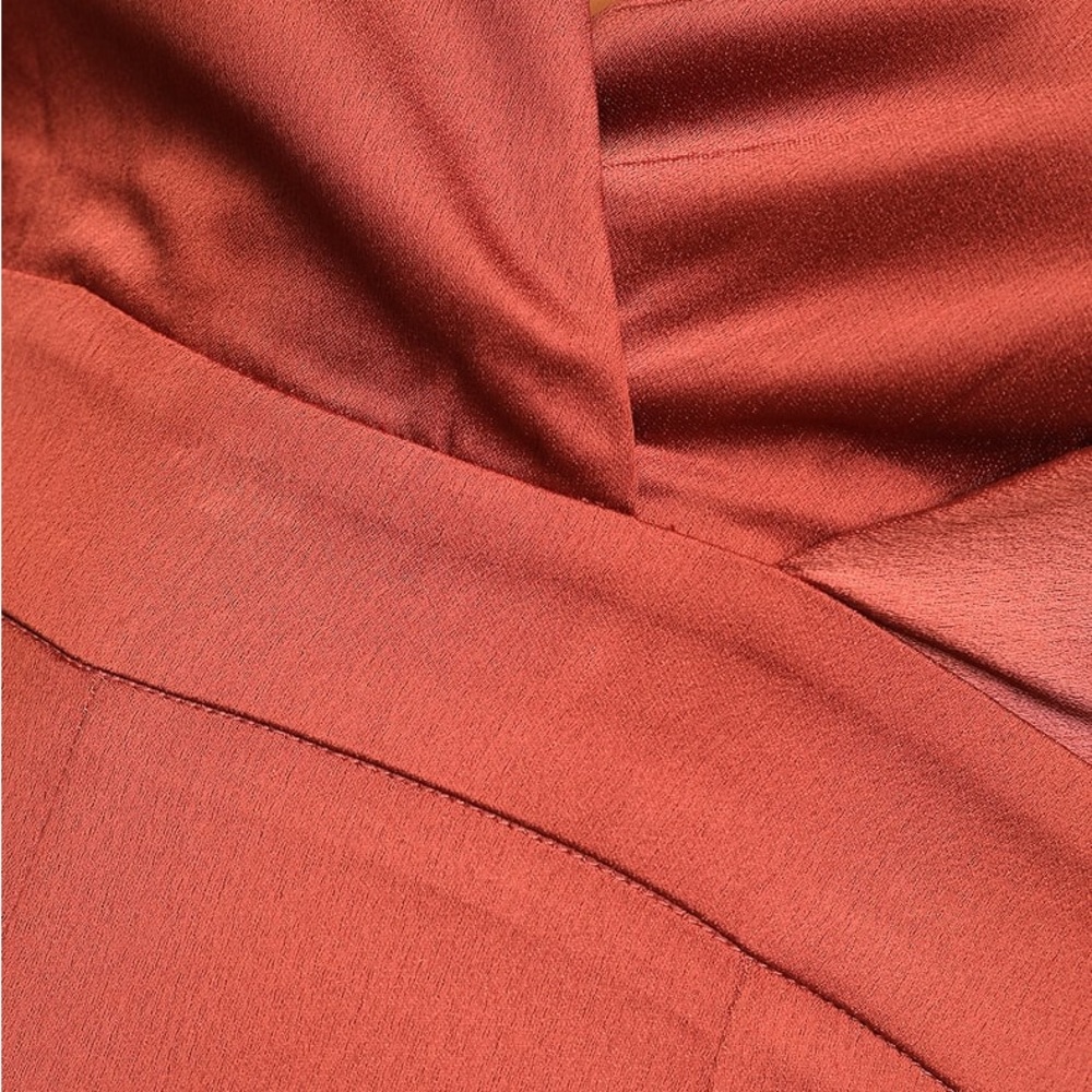 Lulu’s Look of Luxe Rusty Rose Satin Asymmetrical Wide-Leg Jumpsuit - Picture 5 of 7